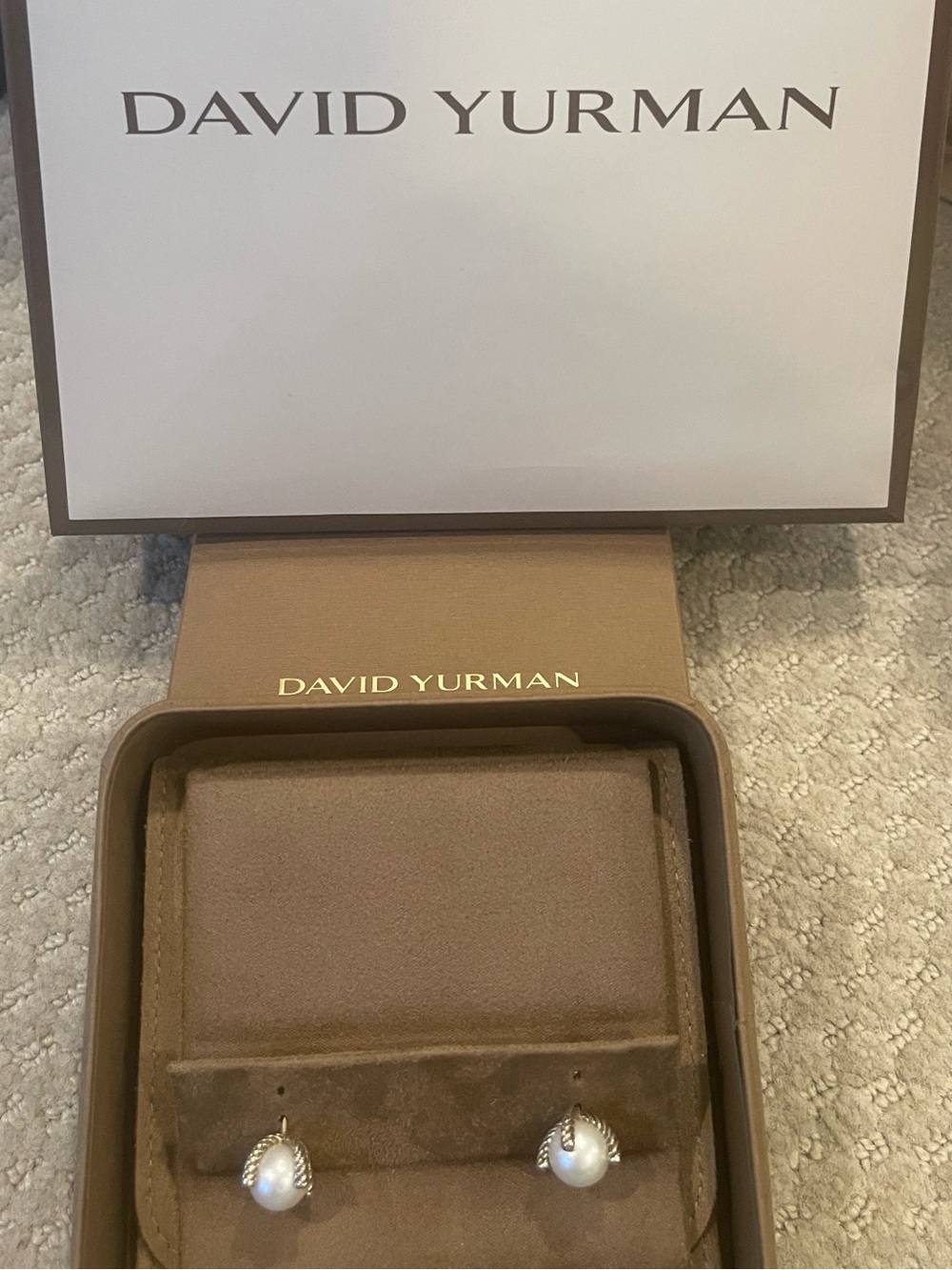 David Yurman Silver Pearl Cuff Links with Rope Detail